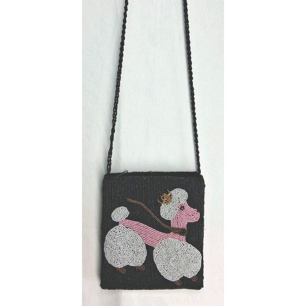 Vintage Ermo Beaded Poodle Purse Crossbody Dog Lover Y2k Black Zippered